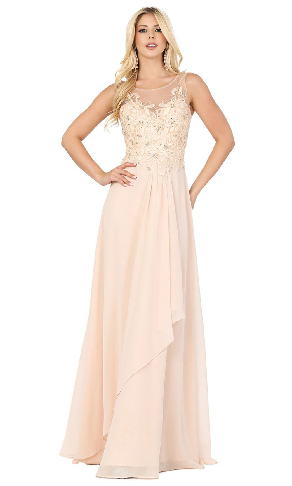 Dancing Queen - 2953 Embellished Bateau A-Line Dress In Neutral