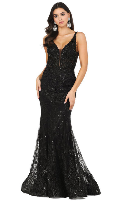 Dancing Queen - 2963 Appliqued Glitter Print Mermaid Dress In Black