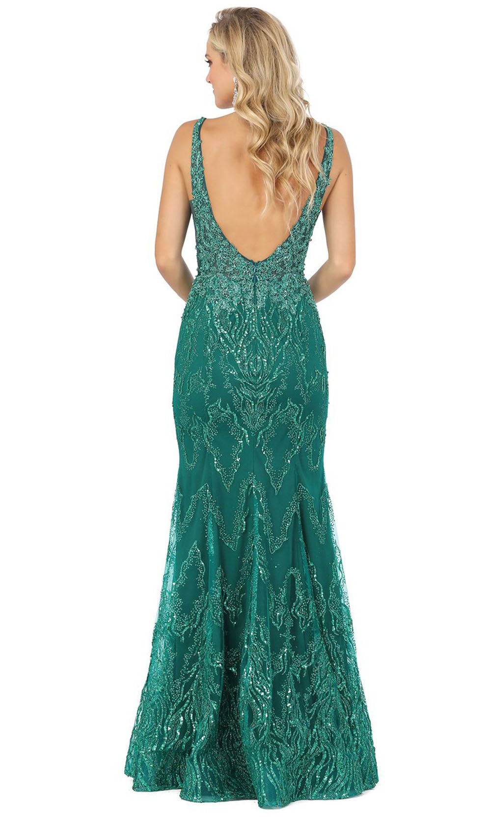 Dancing Queen - 2963 Appliqued Glitter Print Mermaid Dress In Green