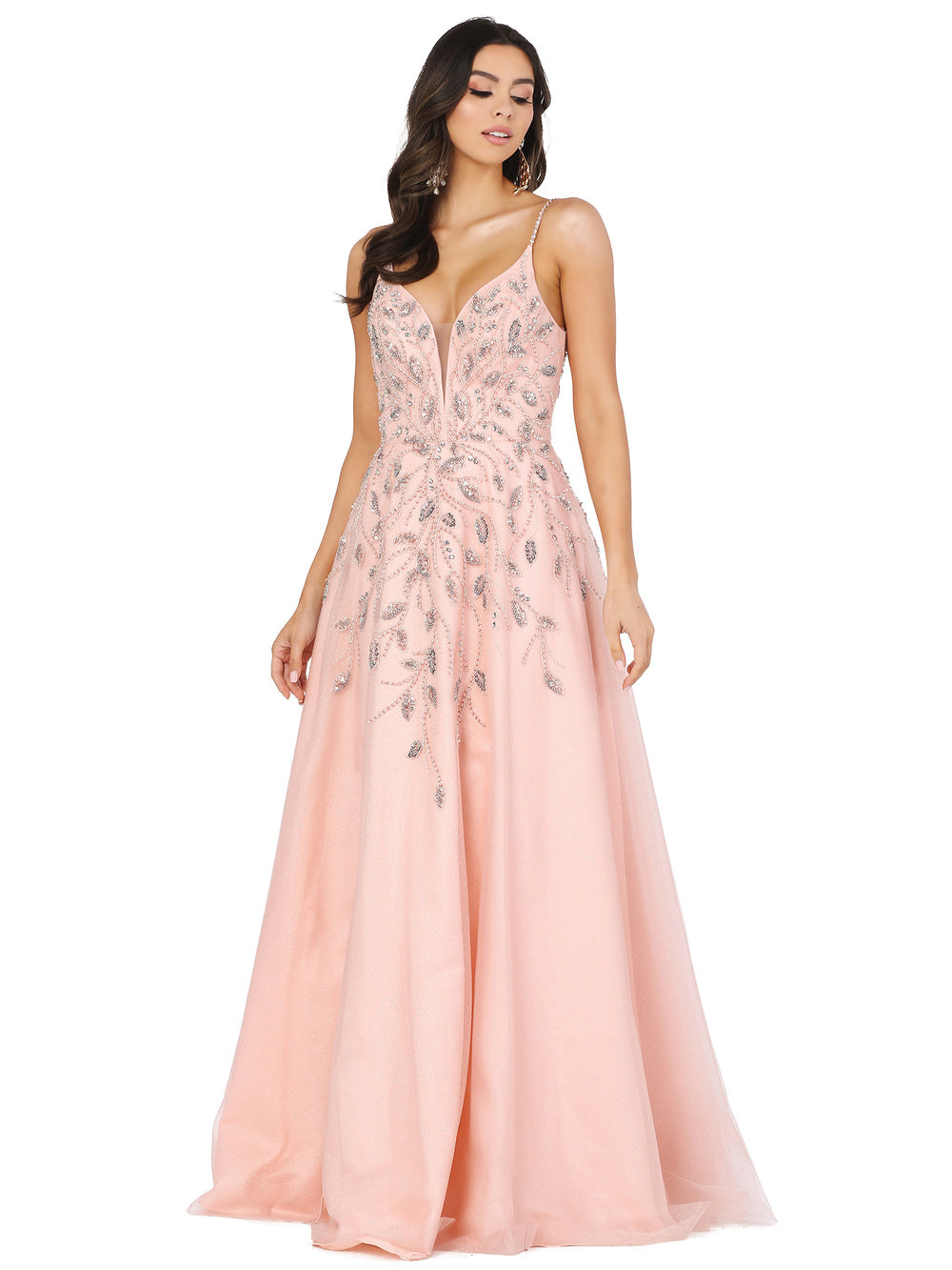 Dancing Queen - 2965 Sequin Beads V-Neck Dress In Pink