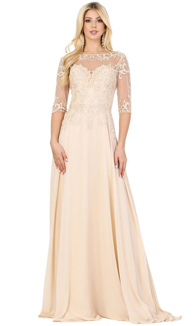 Dancing Queen - 2980 Embroidered Bateau Neck Gown In Neutral