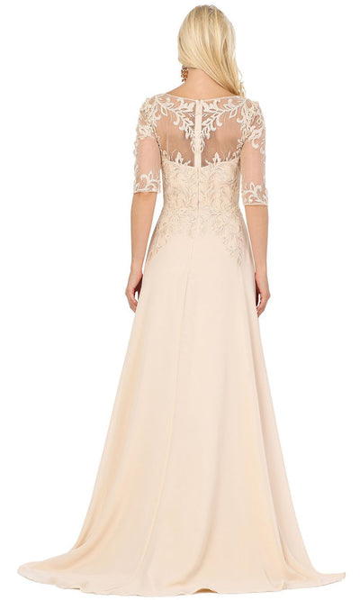Dancing Queen - 2980 Embroidered Bateau Neck Gown In Neutral
