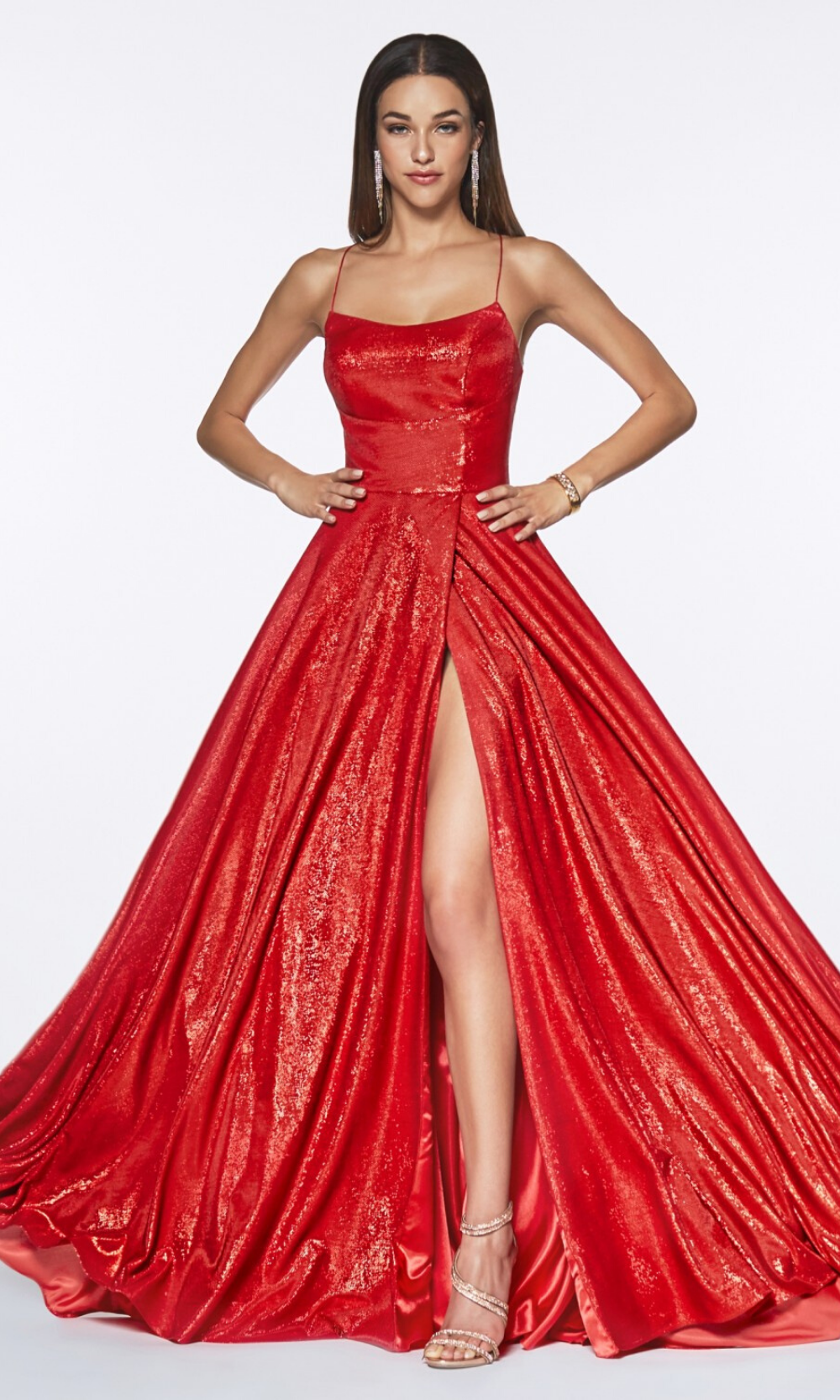 Cinderella Divine CJ525 long red high slit dress