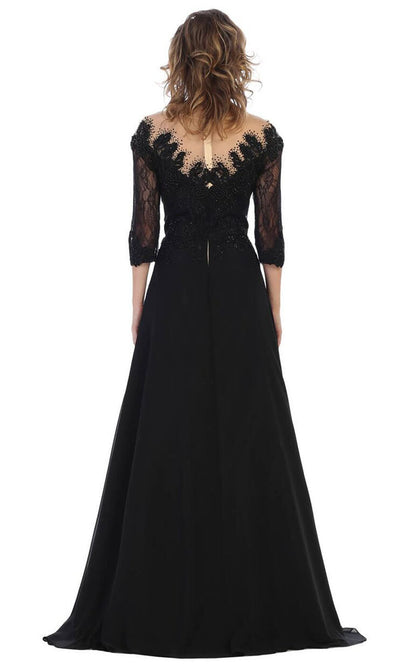 May Queen - MQ1617 Beaded Lace A-Line Gown In Black