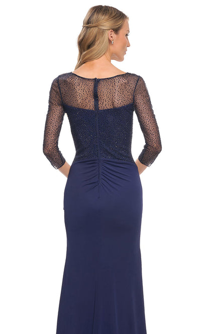 La Femme - 30028 Pleated Bodice Ruffled Long Evening Dress In Blue