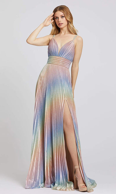 Mac Duggal - 30695I Pleated Multi-Colored High Slit Dress In Multi-Color