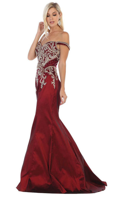 May Queen - MQ1609 Off Shoulder Trumpet Gown In Red