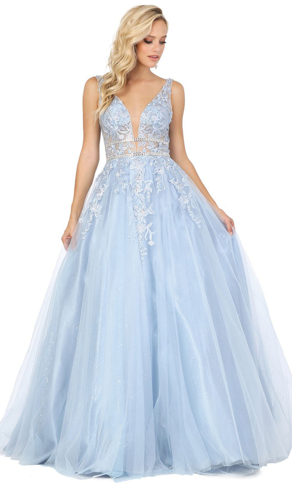 Dancing Queen - 4041 Lace Applique Double Circlet Ballgown In Blue
