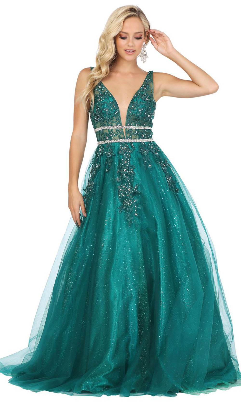 Dancing Queen - 4041 Lace Applique Double Circlet Ballgown In Green