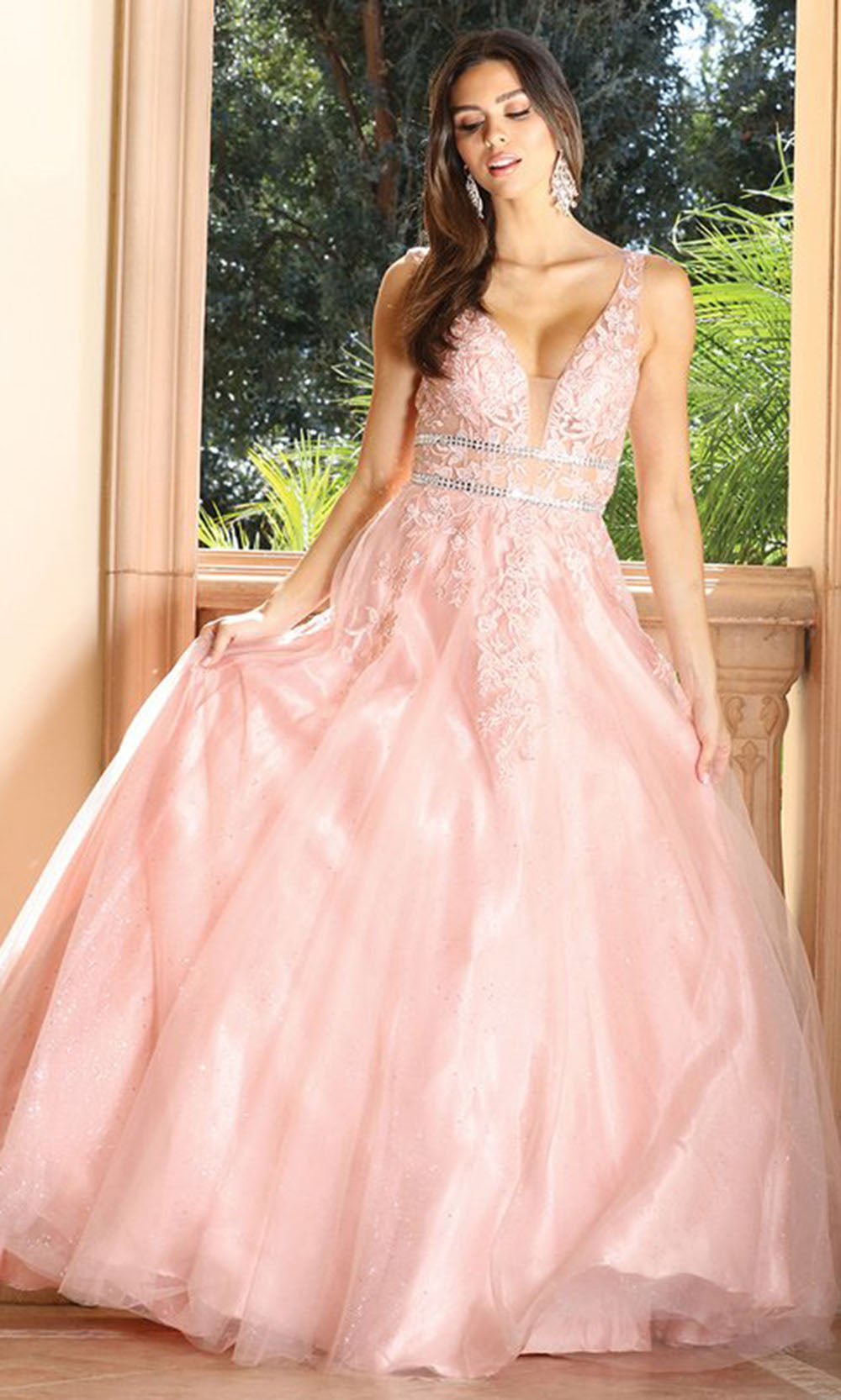 Dancing Queen - 4041 Lace Applique Double Circlet Ballgown In Pink