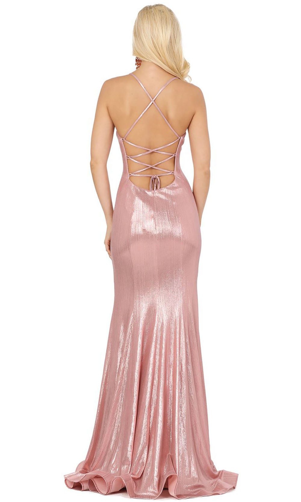 Dancing Queen - 4073 Plunging V Neck Trumpet Dress With Train In Pink