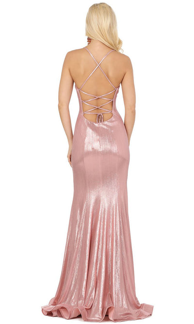 Dancing Queen - 4073 Plunging V Neck Trumpet Dress With Train In Pink
