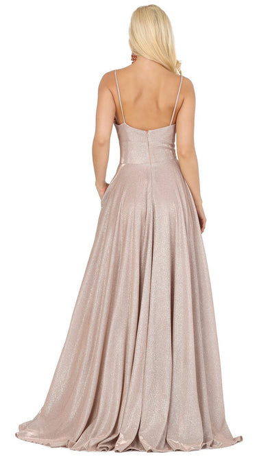 Dancing Queen - 4076 Sleeveless Glittered A-Line Slit Dress In Pink and Gold