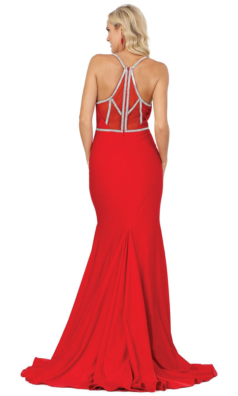 Dancing Queen - 4078 Silver-Trimmed Trumpet Long Dress In Red