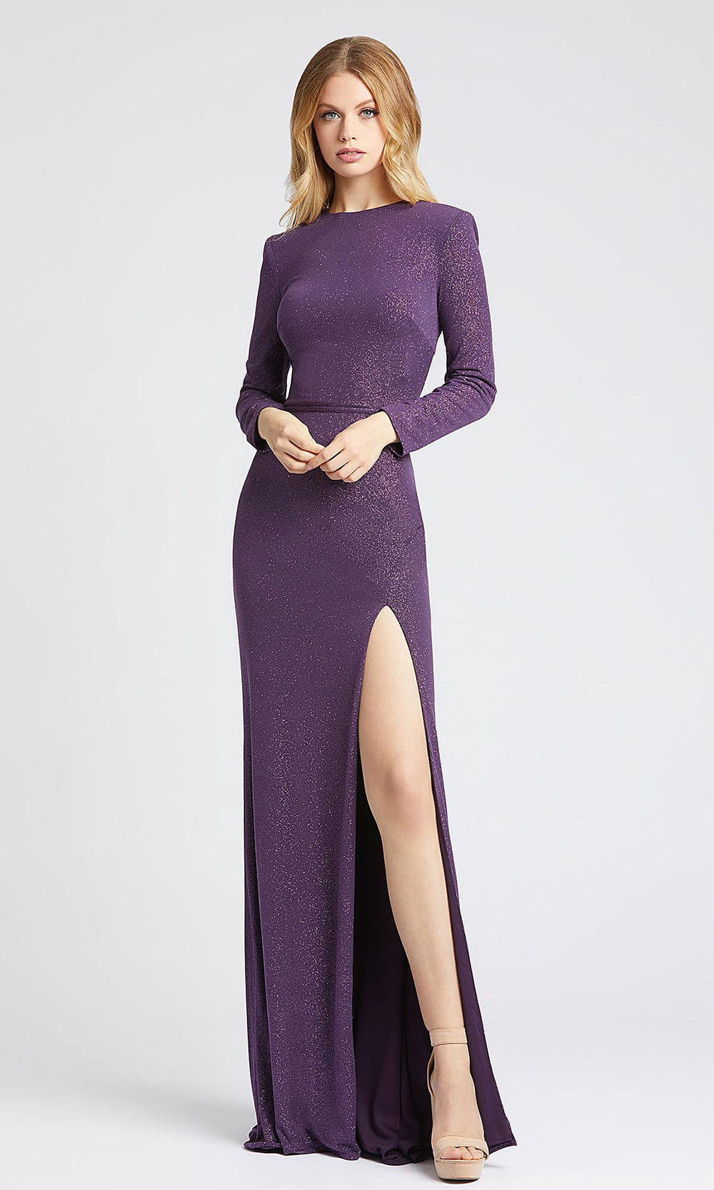 Mac Duggal - 40976L Long Sleeve Shimmer Evening Gown In Purple