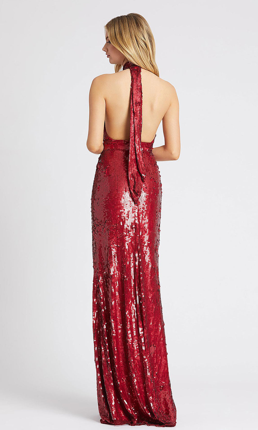 Mac Duggal - 4658L Sequined High Halter Fitted Dress In Red
