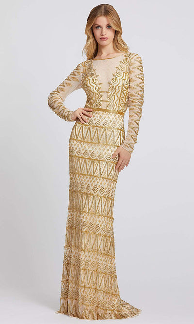 Mac Duggal - 4724A Sequin Illusion Long Sleeves Dress In Gold