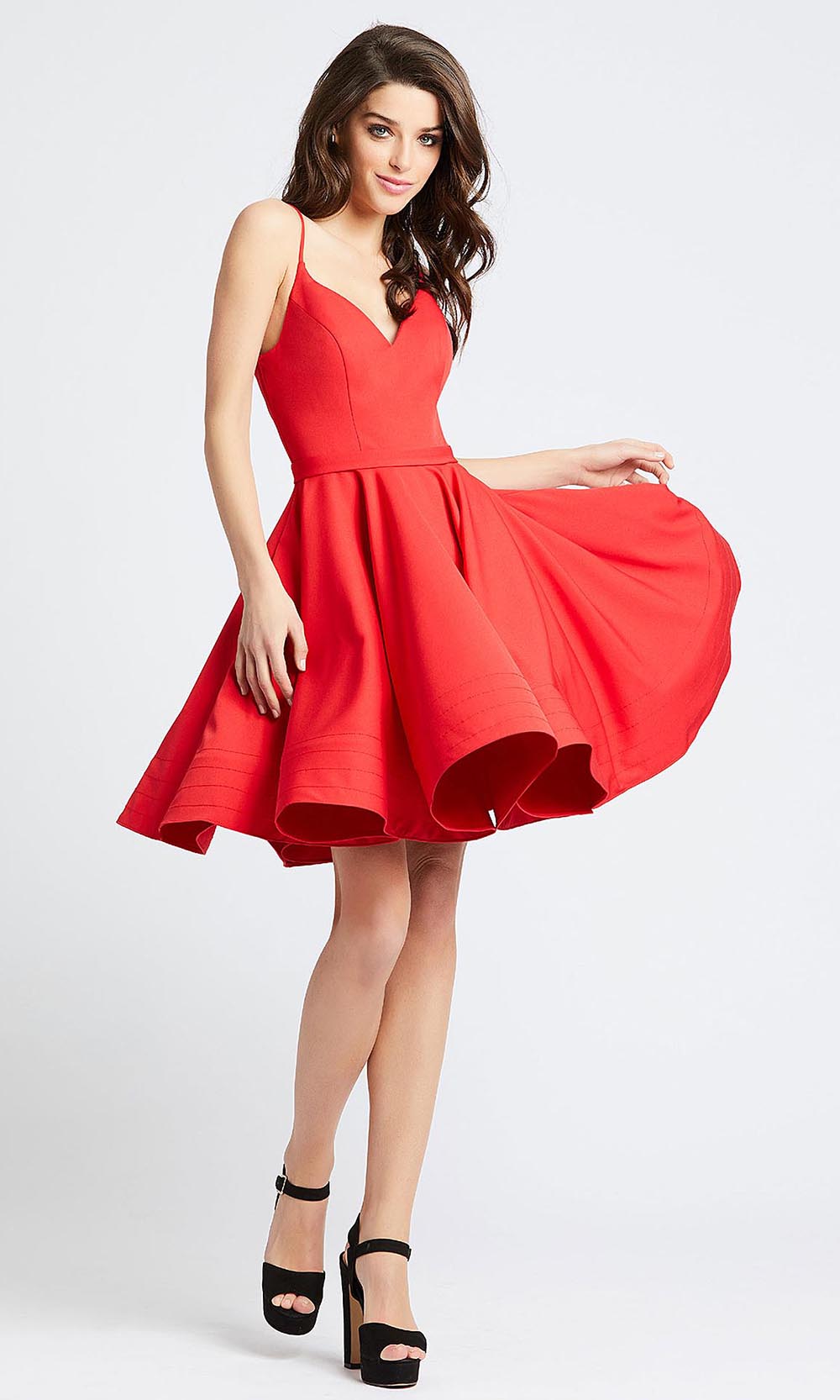 Mac Duggal - 48775I V Neck Fit And Flare Cocktail Dress In Red
