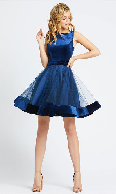 Mac Duggal - 48781L Sleeveless Velvet Bodice A-Line Dress In Bluegrade 8 grad dresses, graduation dresses