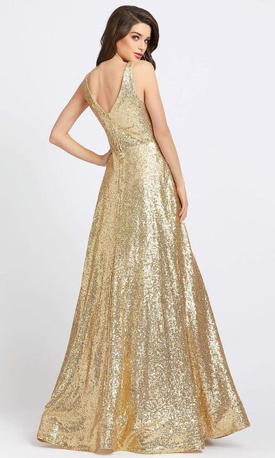Mac Duggal - 48798A Sleeveless V Neck Sequin A-Line Gown In Gold