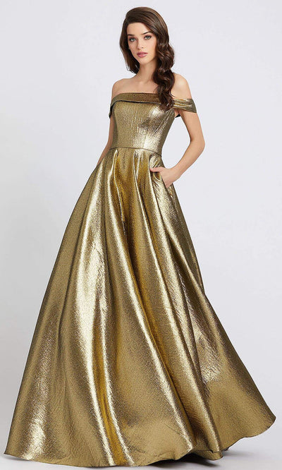Mac Duggal - 48825I Off Shoulder Metallic A-Line Gown In Gold