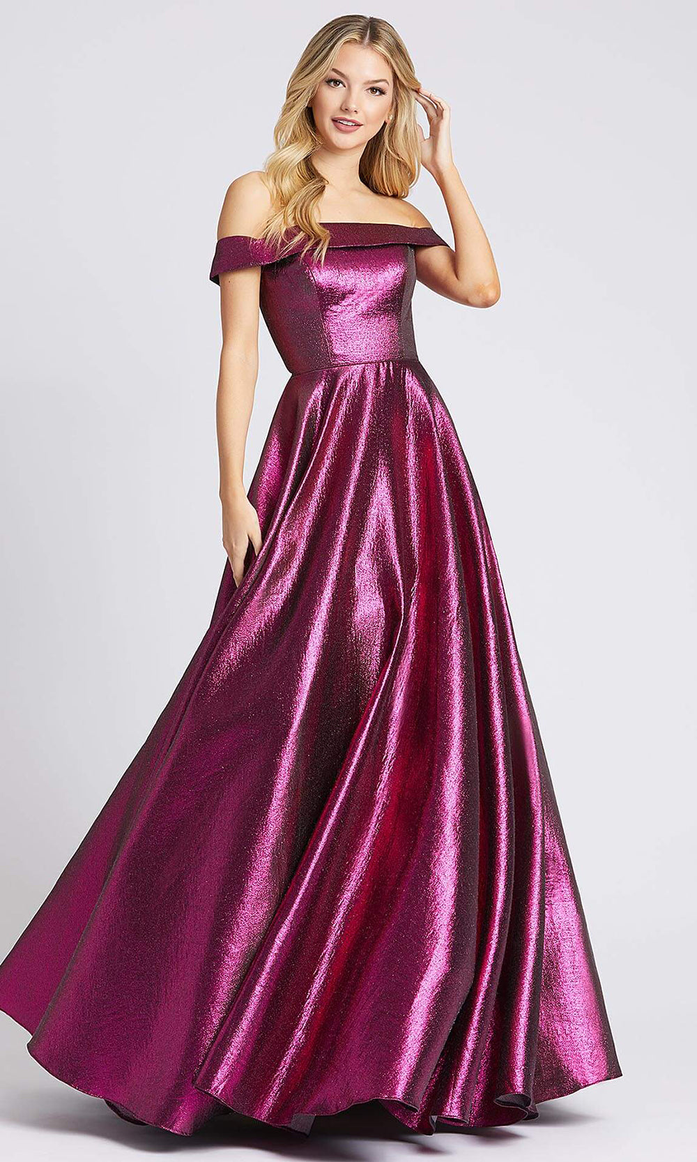 Mac Duggal - 48825I Off Shoulder Metallic A-Line Gown In Pink