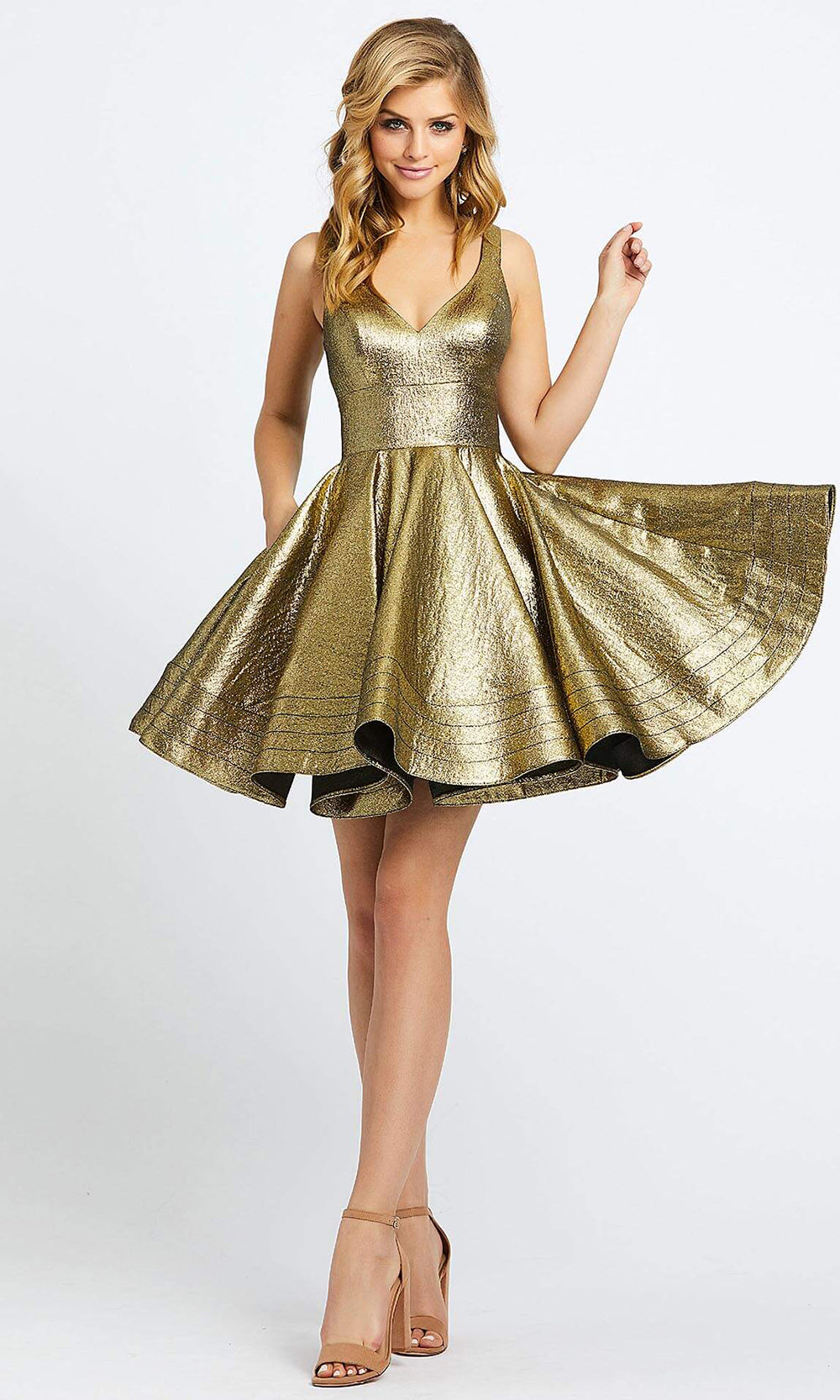Mac Duggal - 48847I Fit And Flare Metallic Cocktail Dress In Gold