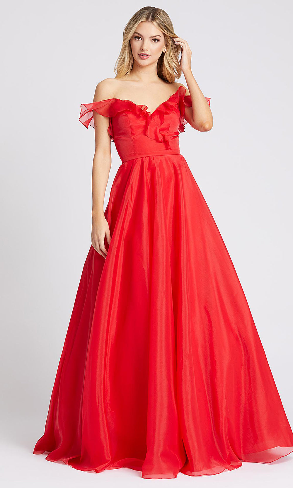 Mac Duggal - 48942I Off Shoulder Ruffled Bodice A-Line Gown In Red