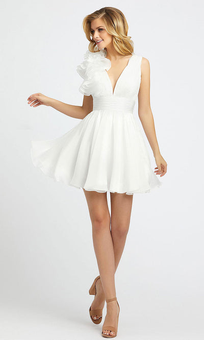 Mac Duggal - 48952I Ruffle V Neck A-Line Cocktail Dress In White & Ivorygrade 8 grad dresses, graduation dresses