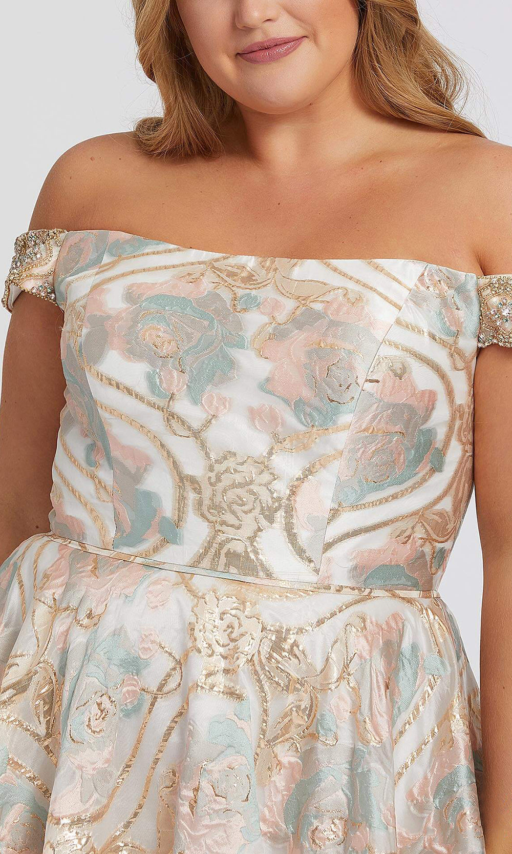 Mac Duggal - 48983F Off Shoulder Pastel Blossom A-Line Dress In Print