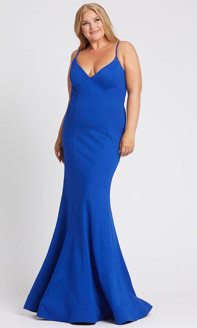 Mac Duggal - 48996F Plunging V Neck Mermaid Gown In Blue