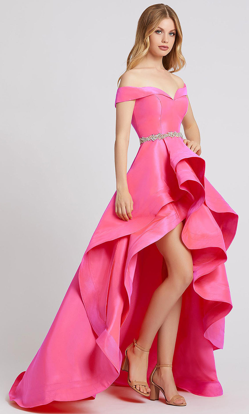 Mac Duggal - 49004A Off Shoulder High Slow Long Dress In Pink