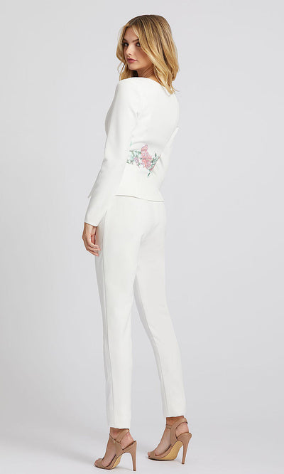 Mac Duggal - 49033I Floral Long Sleeves Fitted Jumpsuit In White & Ivory