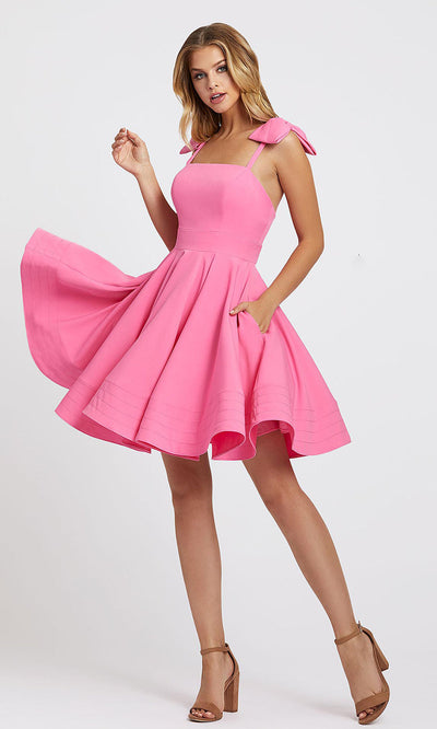 Mac Duggal - 49034I Bow Accent Shoulder Fit And Flare Dress In Pink