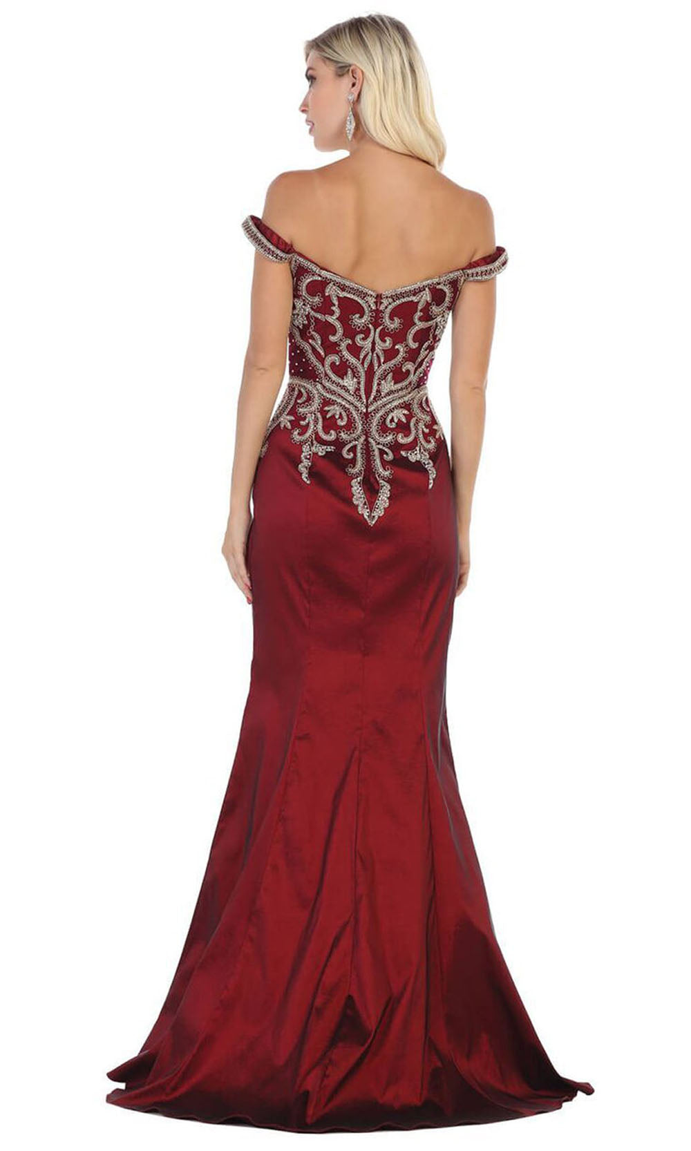 May Queen - MQ1609 Off Shoulder Trumpet Gown In Red