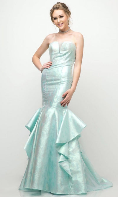 Ladivine - A5033 Jacquard Ruffle Mermaid Gown In Green