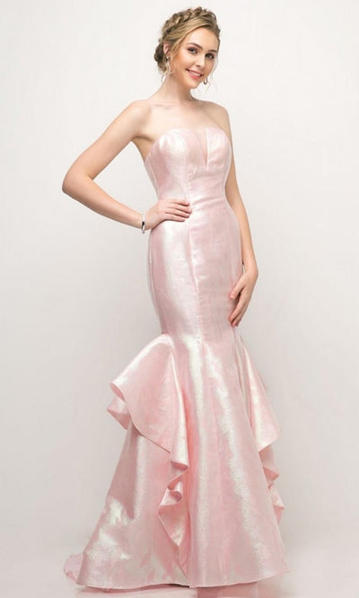 Cinderella Divine - A5033 Jacquard Ruffle Mermaid Gown In Pink