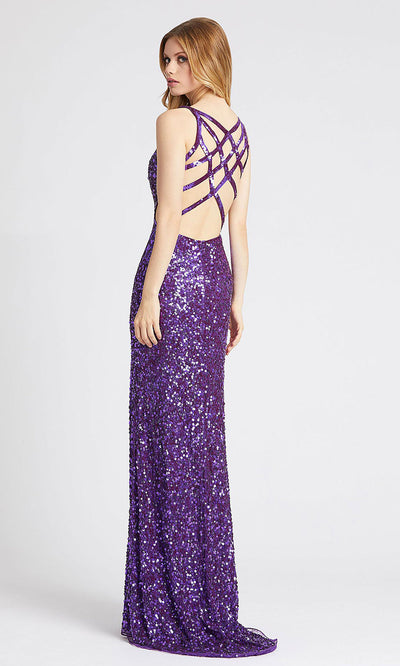 Mac Duggal - 5066L Strappy Sequined V Neck Gown With Slit In Purple