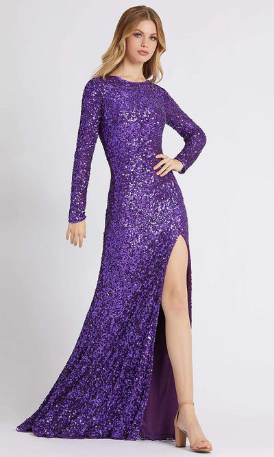 Mac Duggal - 5080A Long Sleeve Plunging Back Sequined Dress In Purple