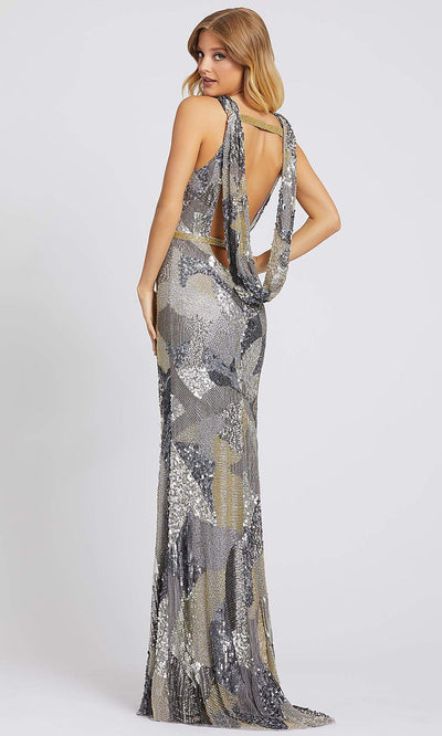 Mac Duggal - 5082A Beaded Cowl Back Evening Gown In Silver & Gray