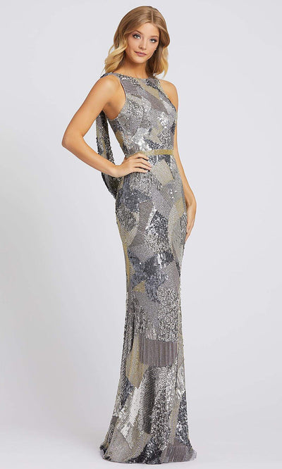 Mac Duggal - 5082A Beaded Cowl Back Evening Gown In Silver & Gray