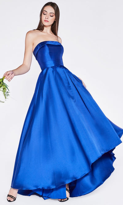 Cinderella Divine - 5277 High Low A-Line Mikado Gown In Blue