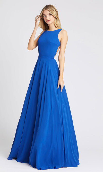 Mac Duggal - 55192L Scoop Neck Backless Dupioni A-Line Gown In Blue