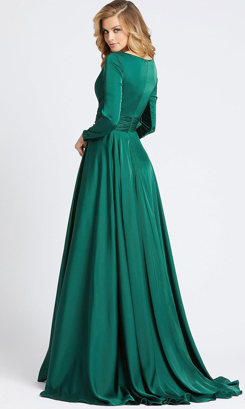 Mac Duggal - 55245I V Neck Long Sleeves Gown With Slit In Green