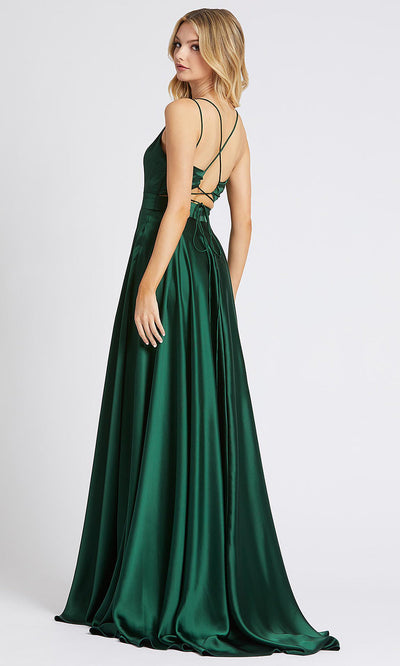 Mac Duggal - 55278I Sleeveless V Neck High Slit Silk Gown In Green