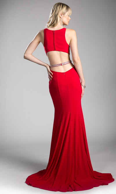 Cinderella Divine - 62806 Beaded Belt Sheath Dress In Red