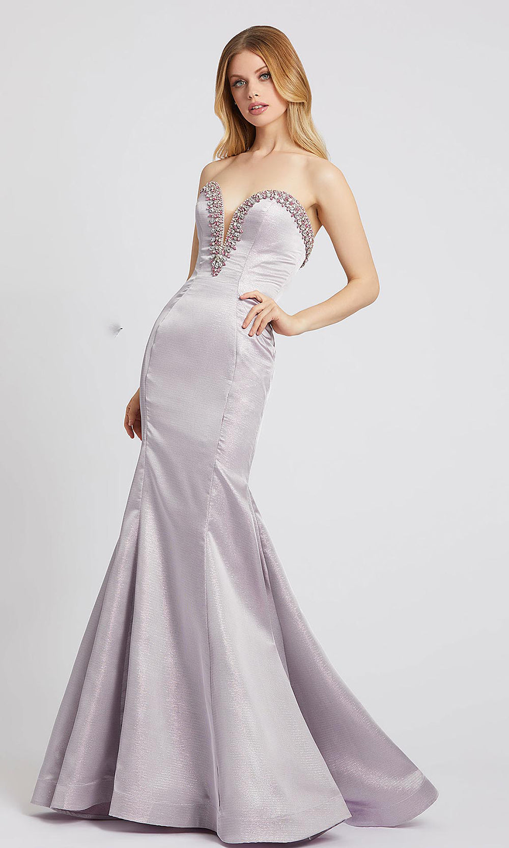 Mac Duggal - 66836L Bejeweled Strapless Long Mermaid Dress In Purple