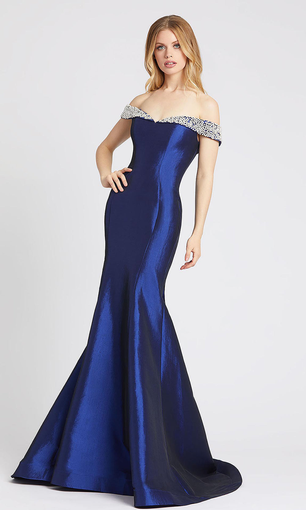 Mac Duggal - 66900L Embellished Off-Shoulder Mermaid Dress In Blue