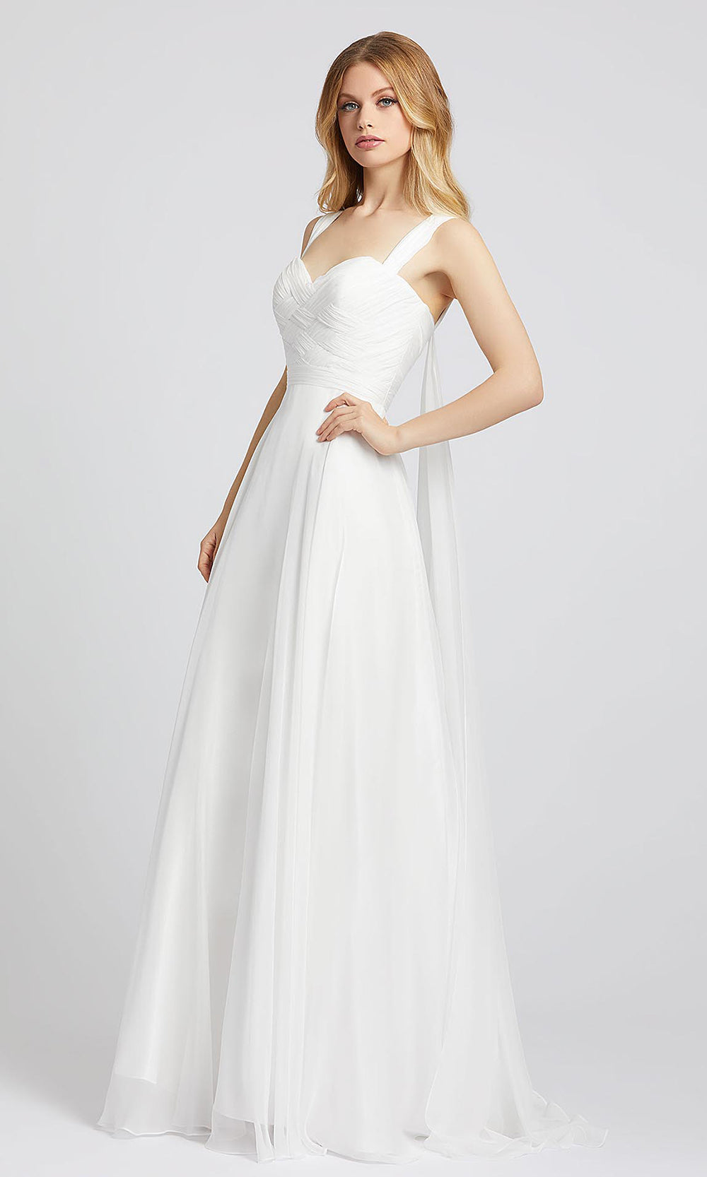 Mac Duggal - 67132L Sleeveless Sweetheart Neck Chiffon Gown In White & Ivory