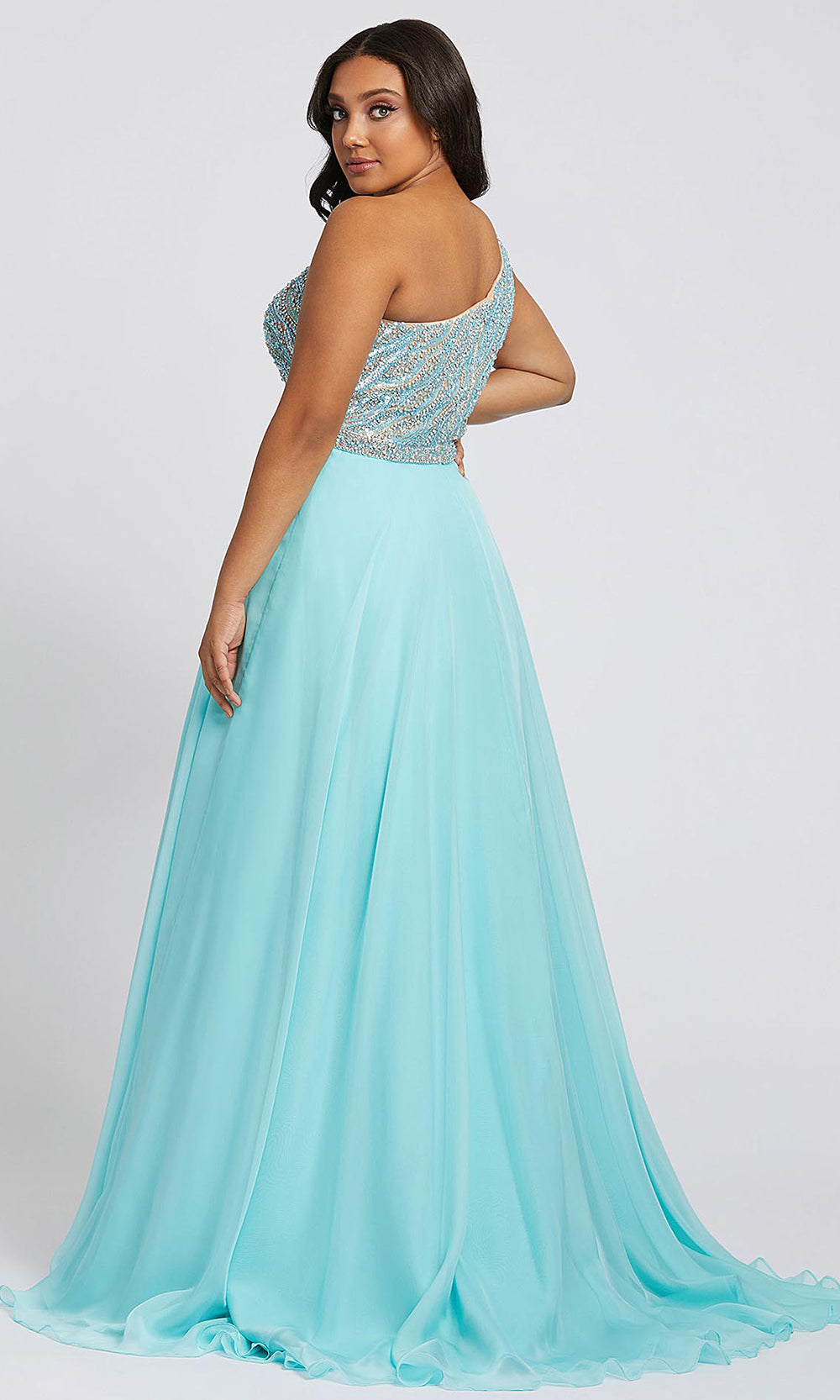 Mac Duggal - 67232F Beaded One Shoulder A-Line Gown In Blue